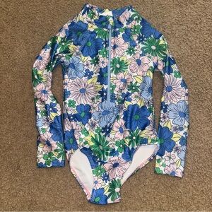 Cotton On Kids Lydia Vanilla blue floral long sleeve swimsuit, size 4